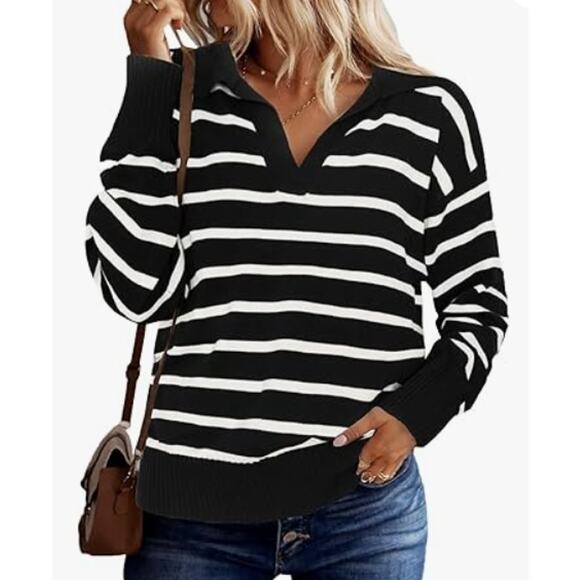 NEW VINCE CAMUTO Striped Long Sleeve Sweater Top Size S - Picture 6 of 7